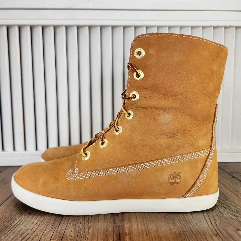 Timberland Earthkeepers Roll Top Boots Womens 9 Wheat Nubuck Fleece Collar 8643A